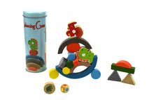 Load image into Gallery viewer, Wooden Dinosaur Balancing Blocks In Metal Cylinder