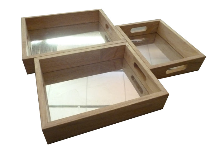 Rectangular Mirror Tray Set Of 3.