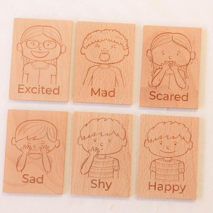 Wooden Emotion Recognition Blocks Set Of 6.